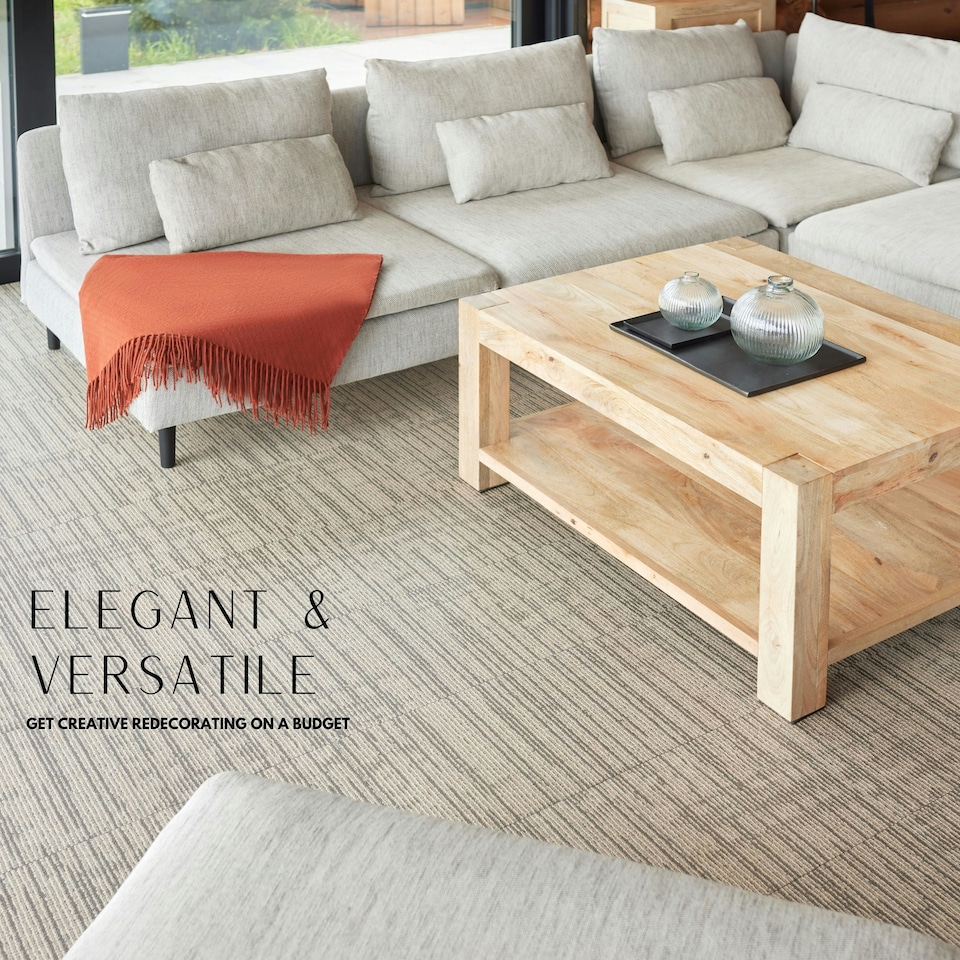 image 1 of NOVECRAFTO Vinyl Floor Tiles Self Adhesive – 12x12in Peel and Stick Flooring with Beige Faux Carpet Effect – Durable & Easy to Clean for Any Room | Brown | 5.57 sqm