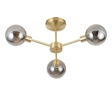First Choice Lighting Toner Satin Brass with Smoke Glass Globes 3 Light Flush Ceiling Light Bronze | Grey