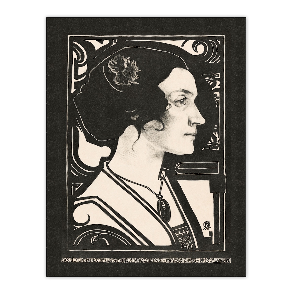 image 1 of Richard Roland Holst Framed Wall Art Woman Stained Glass Sketch Portrait