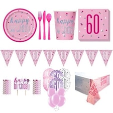 Pink Glitz 60th Birthday 16 Person Deluxe Party Pack