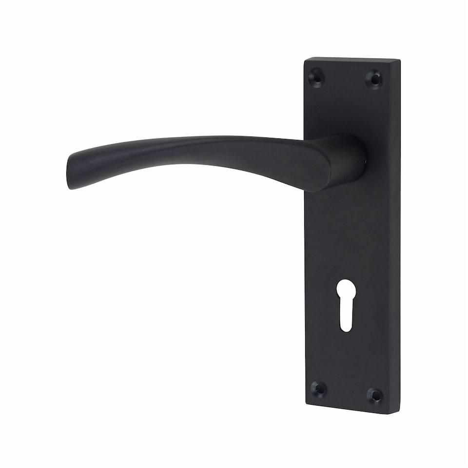 image 1 of Golden Grace 1 Set Victorian Scroll Astrid Door Handles Lever Lock in Matt Black with 64mm 3 Lever Lock - 150mm x 40mm Backplate | Black | 1 Set