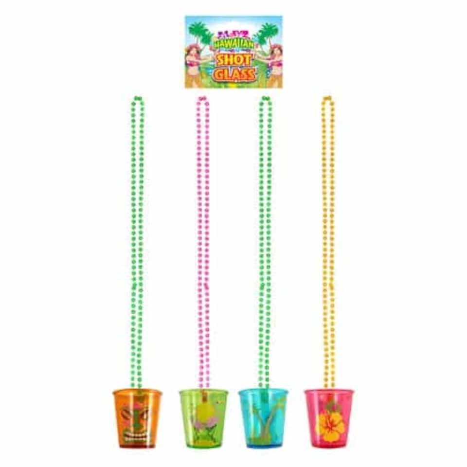 image 1 of Assorted Hawaiian Neon Shot Glass Necklace 84cm