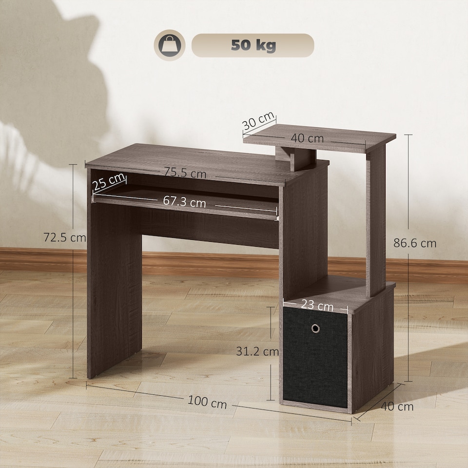 image 1 of HOMCOM Computer Desk with Sliding Keyboard Tray Storage Drawer Shelf Home Office Workstation Grey