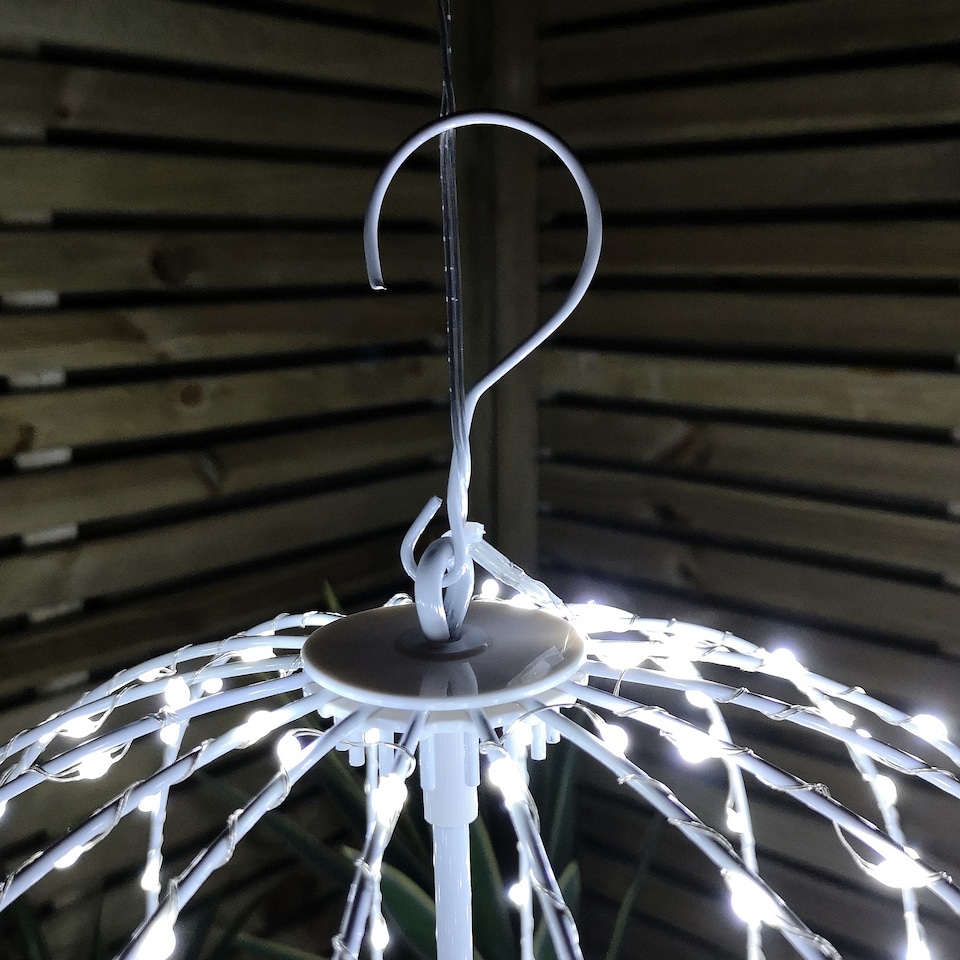 image 1 of 40cm Light up White Metal Frame Hanging Christmas Ball with 240 Cool White LEDs