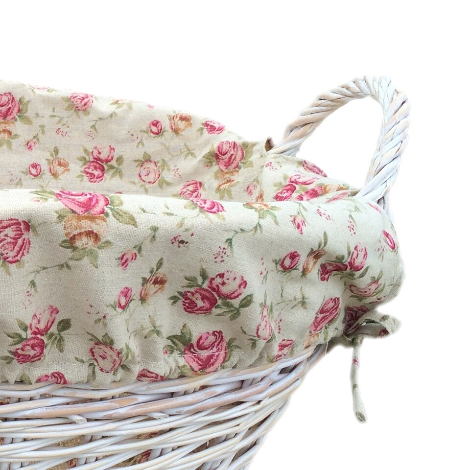 image 1 of White Finish Garden Rose Lined Wash Basket | Multi | Garden Rose