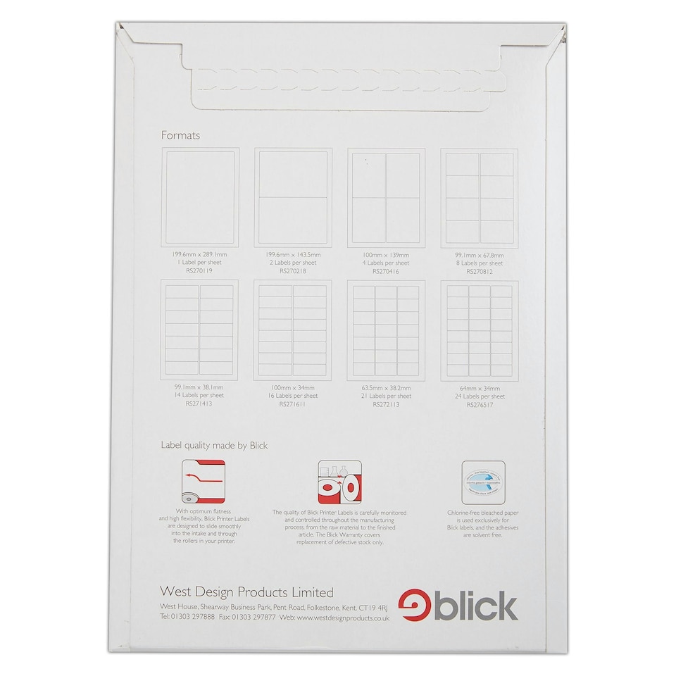 image 1 of Blick 1 Per Sheet 100 Sheets, 199.6 x 289.1mm, Rectangular, White, 100 Labels