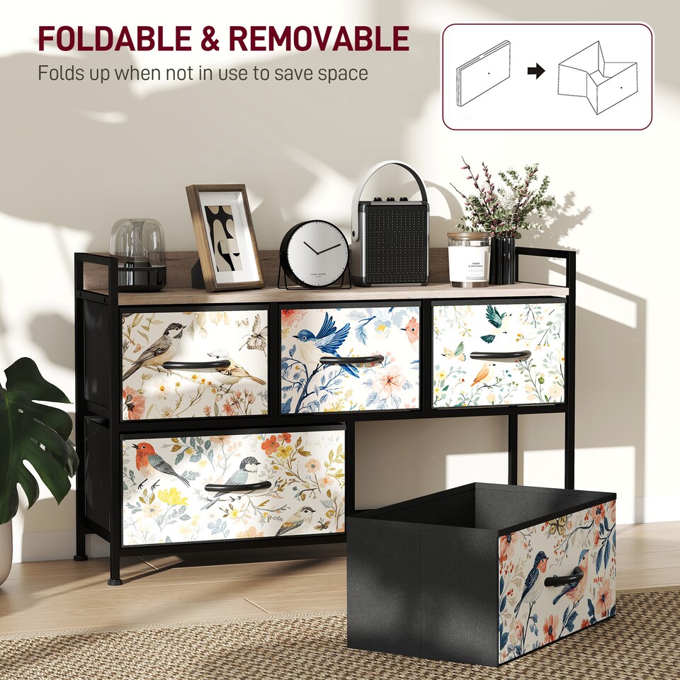 image 1 of HOMCOM 5-Drawer Chest of Drawers, Fabric Dresser, White | White | White | 1