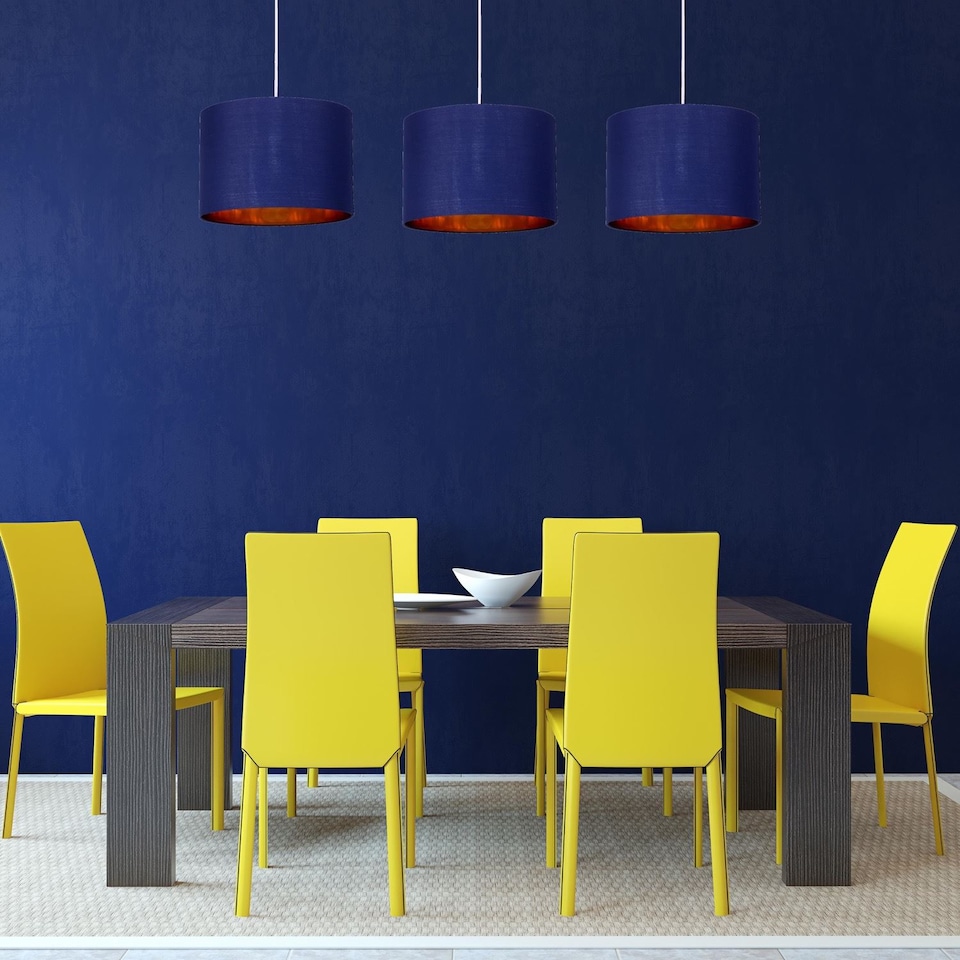 image 1 of Set of 2 Navy Blue 25cm Light Shade with Gold Inner | Blue | Gold | Medium | 2