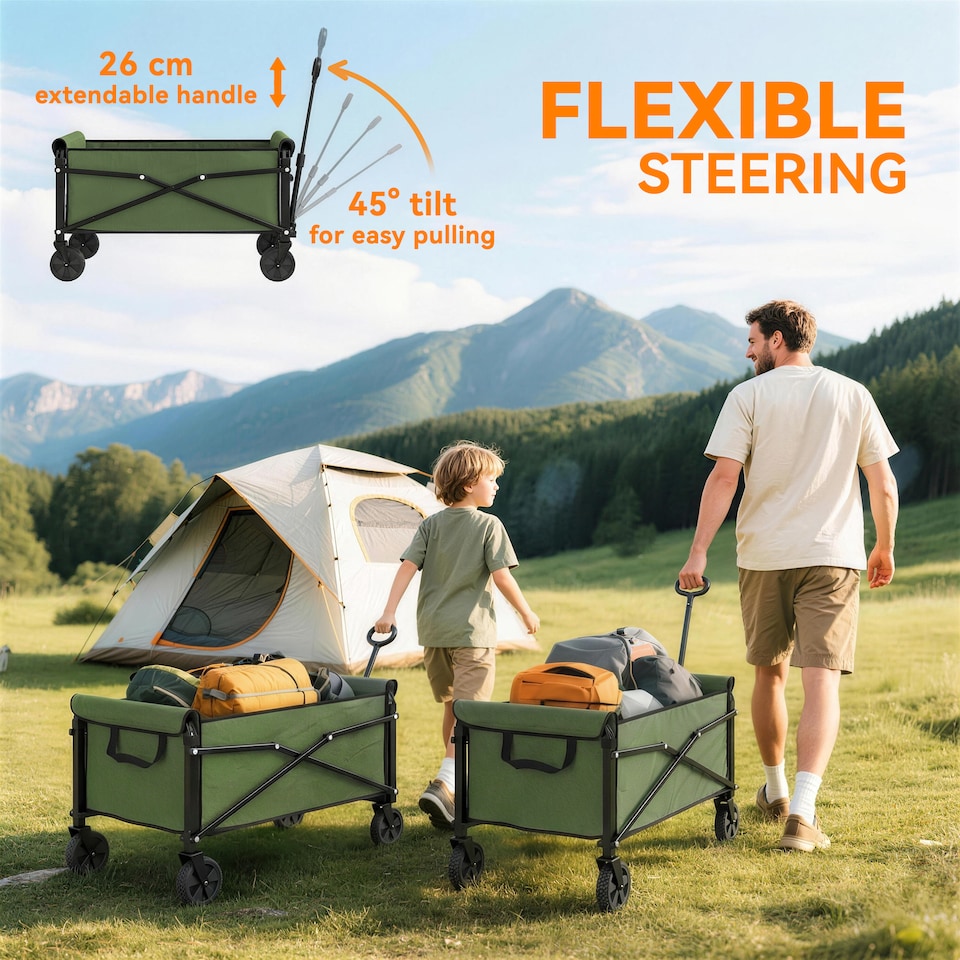 image 1 of Outsunny 81L Festival Trolley on Wheels, Garden Folding Trolley Cart | Green