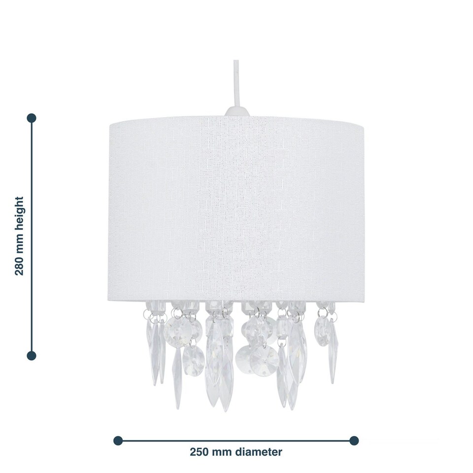 image 1 of Fiji - White Linen with Silver Fleck Detail Jewelled Pendant Shade White | Clear