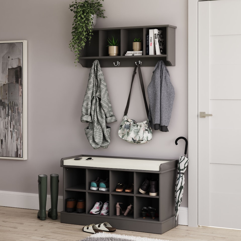 image 1 of Kempton Shoe Bench & Wall Rack | Grey | Grey