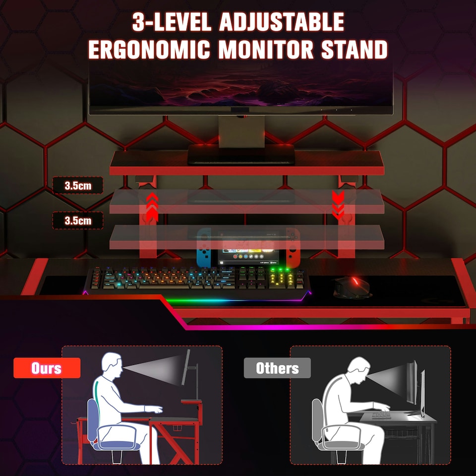 image 1 of HOMCOM Corner Gaming Desk with Monitor Stand Cup Holder Headphone Hook