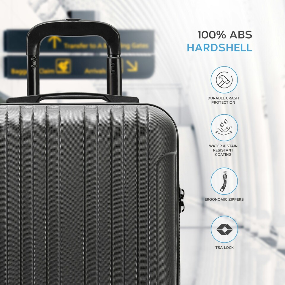 image 1 of Flight Knight Premium Hard Shell Lightweight Cabin Suitcase - Built-in TSA Lock & USB Port - 100+ Airlines Approved - easyJet, Ryanair & Jet2 - 55x35x20cm Grey | Anthracite | Cabin Bag