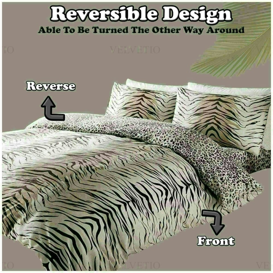 image 1 of Tiger Skin Printed Duvet Cover Set Reversible Polycotton Beddings Brown | Single