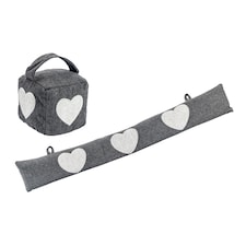 Nicola Spring Herringbone Door Stop & Draught Excluder Set - Heart