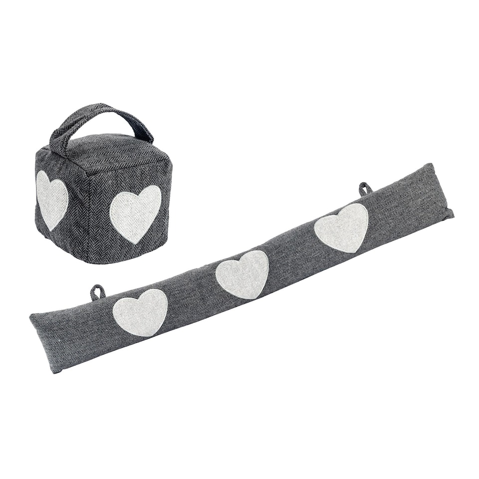 image 1 of Nicola Spring Herringbone Door Stop & Draught Excluder Set - Heart