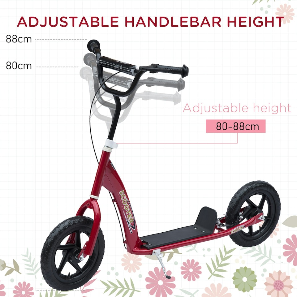 image 1 of HOMCOM Push Scooter, Teen Kids Scooter with 12" EVA Tyres, Red