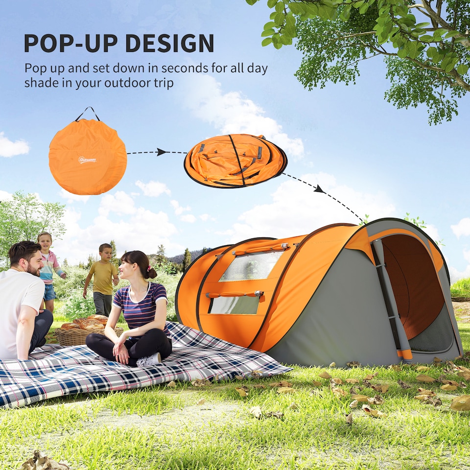 image 1 of Outsunny Camping Tent Dome Pop-up Tent with Windows for 4-5 Person Dark Green