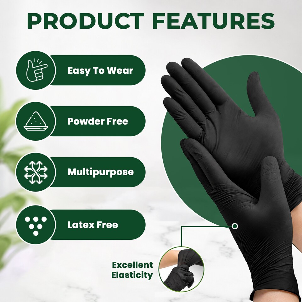 image 1 of ECONX Black Disposable Nitrile Gloves Powder Free Latex Free Medium Size Food Safe Cleaning Medical Multi Purpose Use x 1000pk