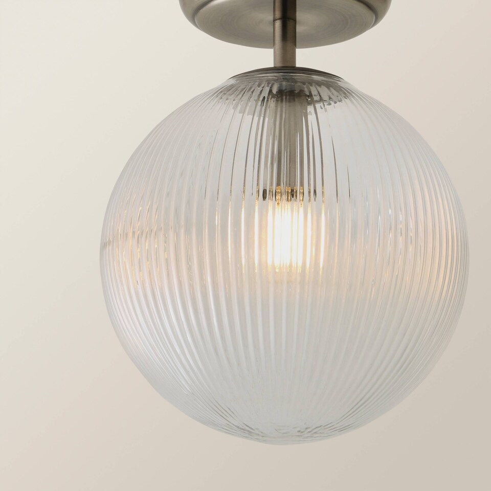 image 1 of ValueLights Kempton Chrome Ceiling Light Ribbed Globe Shade and Bulb