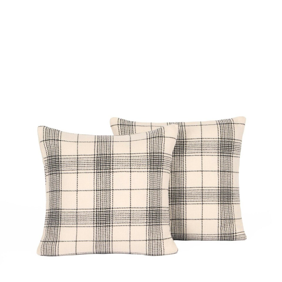 OHS 2 x Decorative Woven Check Printed Cushion Covers, 45x45cm Cream