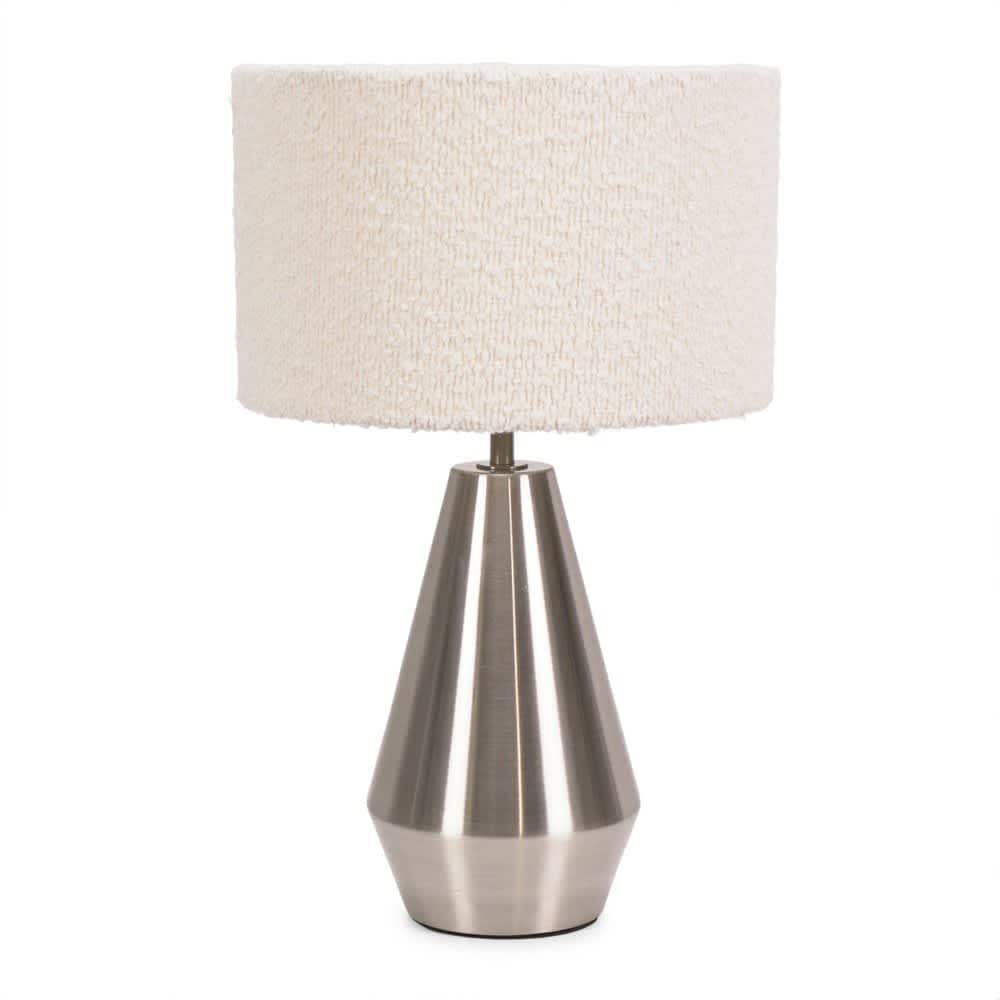 ValueLights Jax Brushed Chrome Metal Dimmable Touch Table Lamp with Cream Boucle Shade