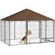 image 1 of PawHut Outdoor Dog House Kennel with Canopy Top & Lock Rotating Bowl Holder
