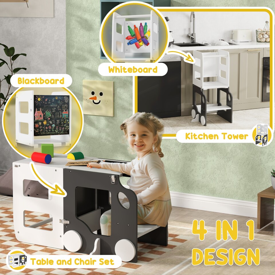 image 1 of AIYAPLAY Toddler Step Stool, 4 in 1 Foldable Toddler Step, Grey