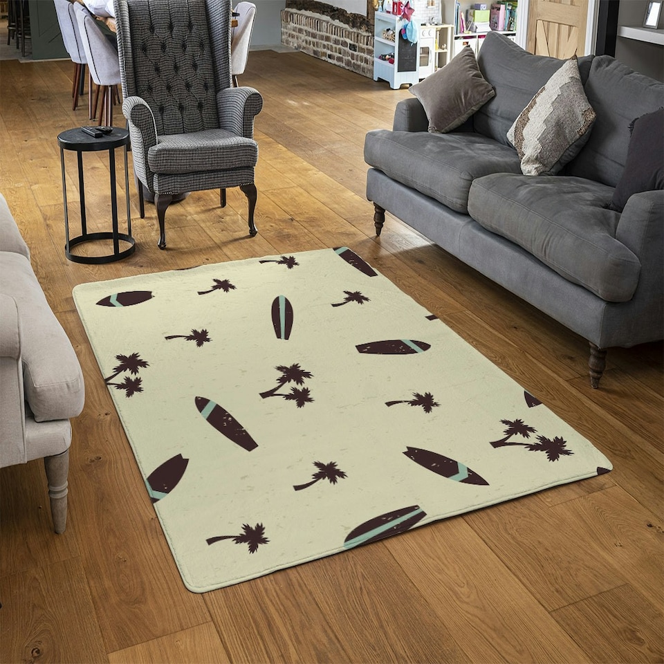image 1 of Surf Board & Palm Silhouettes (Rug) Multi | XL: 160x230cm