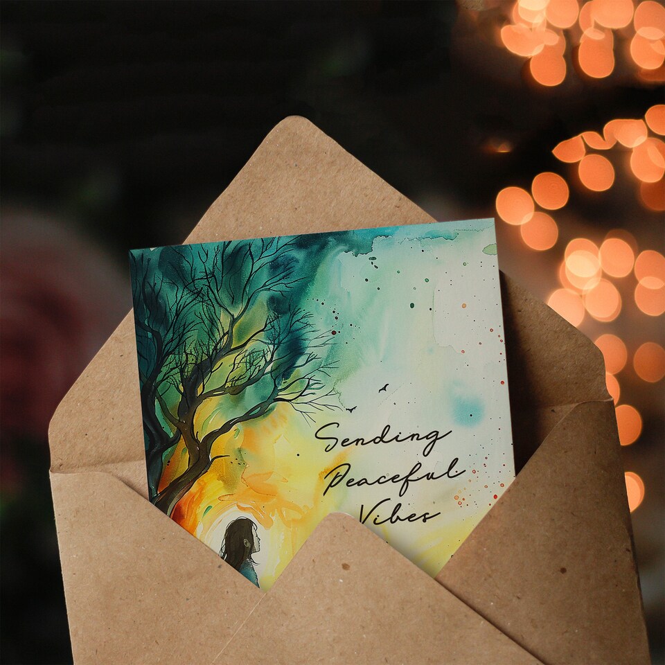 image 1 of Sending Peaceful Vibes Mindfulness Under Tree Get Well Card