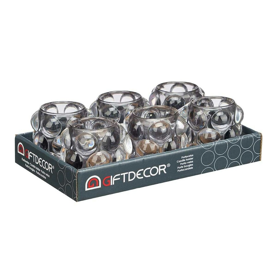image 1 of Candleholder Microbeads Grey Crystal 8,4 x 9 x 8,4 cm (12 Units) N/A