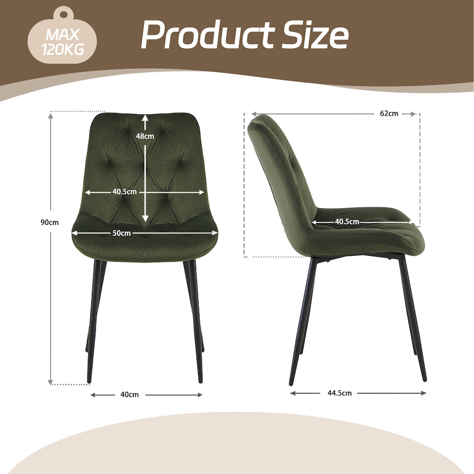 image 1 of SONARA Modern Set of 2 Velvet Dining Chairs with Ergonomic Upholstered Seat | Green