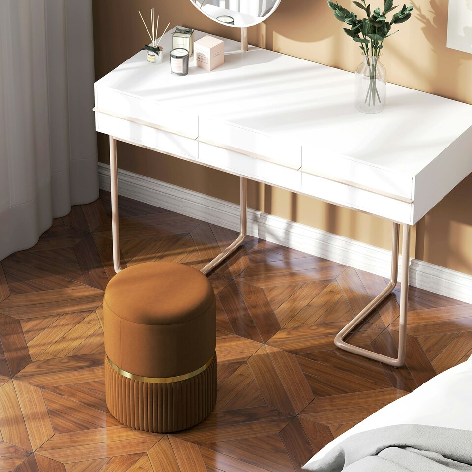 image 1 of HOMCOM Round Pouffe, Storage Footstool with Cushioned Top, Light Brown