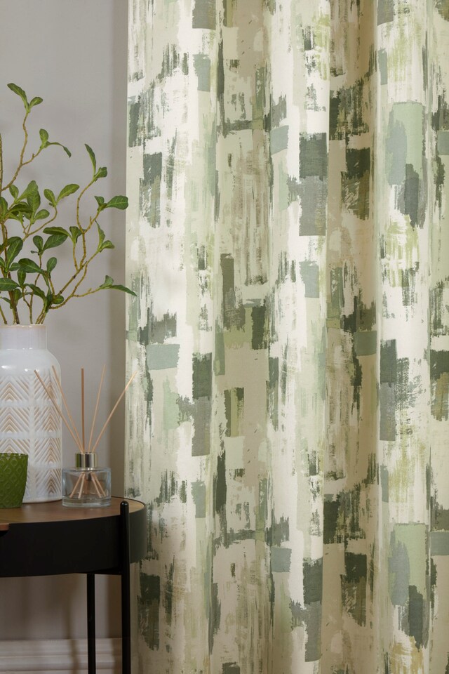 image 1 of Bamford - Fully Lined Abstract Curtains - Eyelet - Polycotton (Fennel, Filled Cover - 18'' x 18'' (Single))