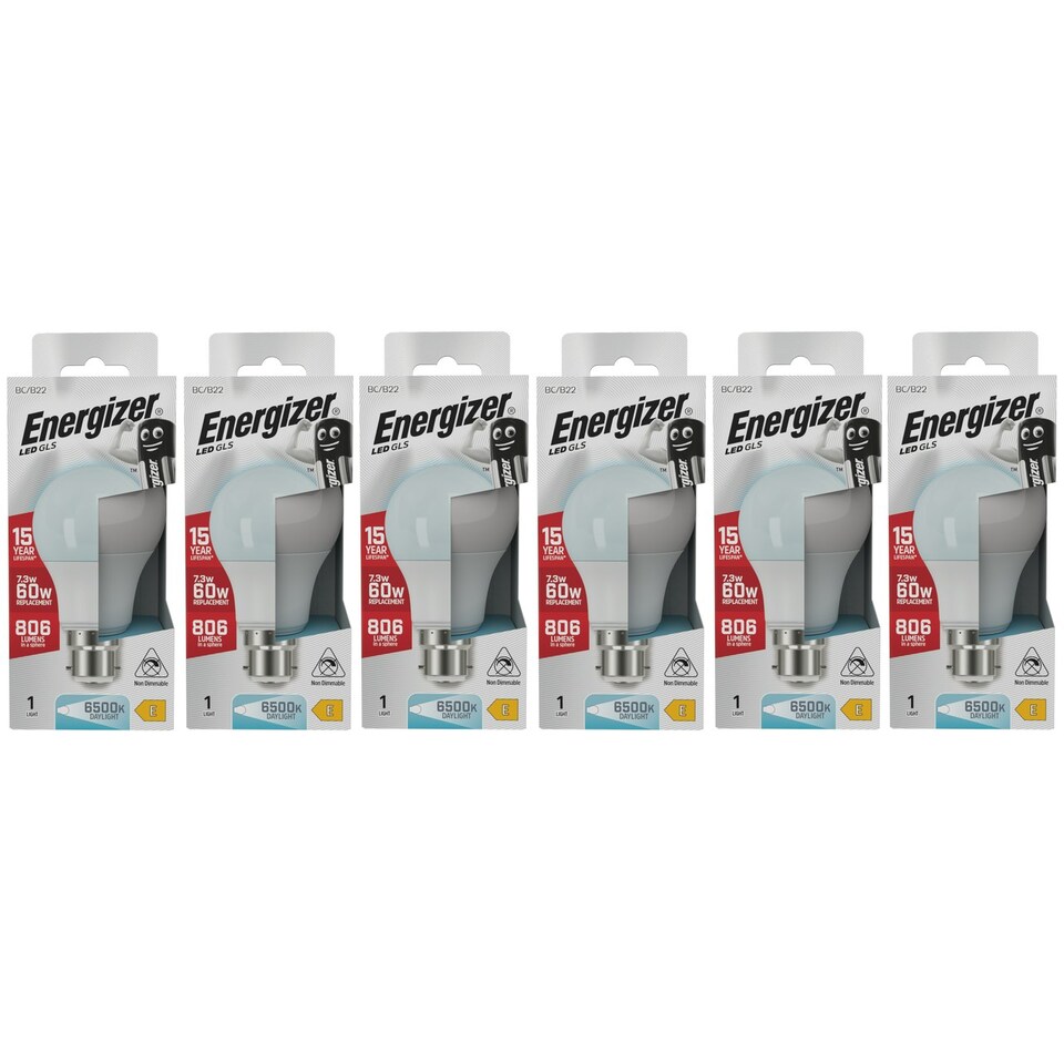 image 1 of Energizer LED GLS B22 806lm 7.3W 6500K (Daylight) Light Bulb - Pack of 6