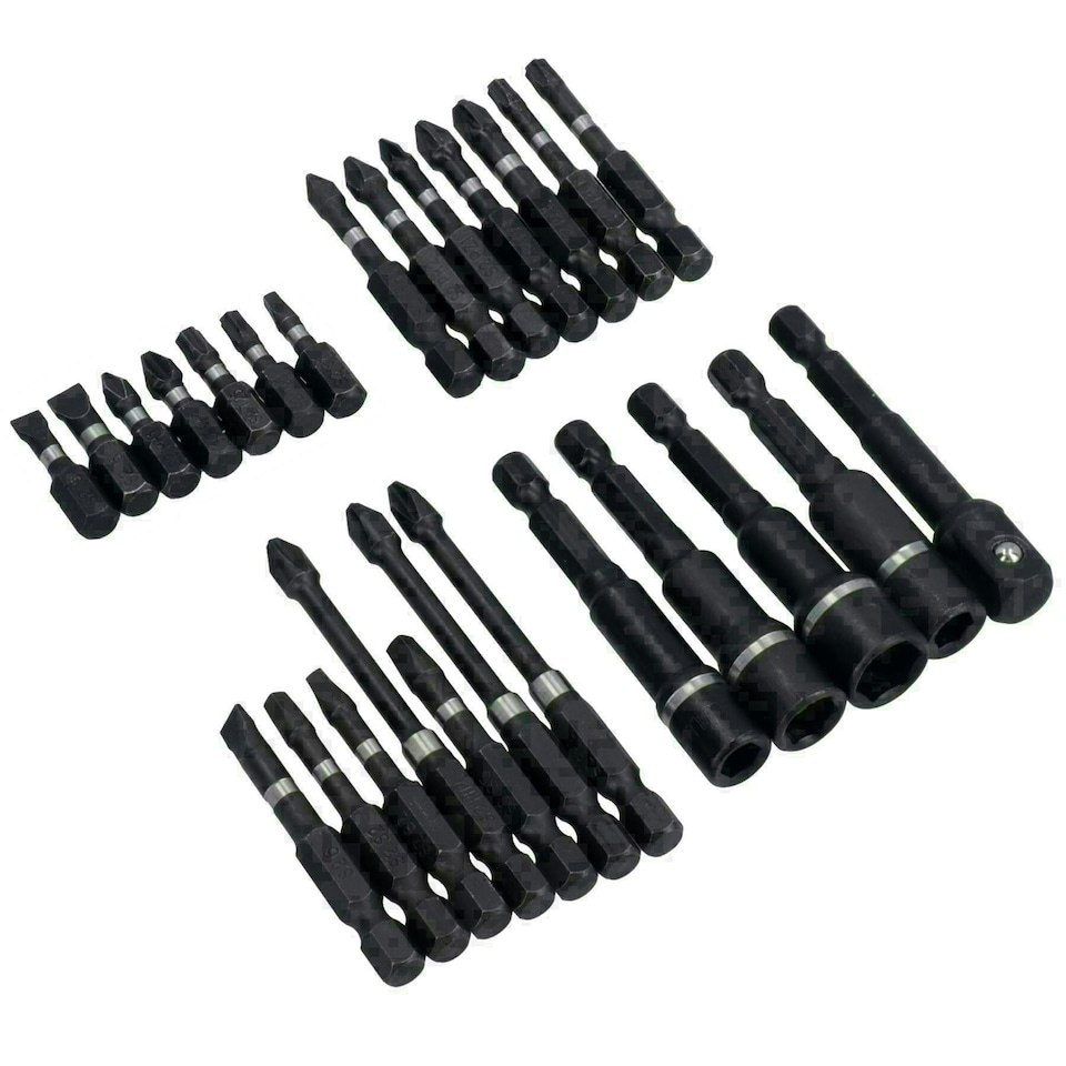 image 1 of Impact Screwdriver And Nut Driver Bits Phillips Pozi Slotted 26pc Shallow + Deep