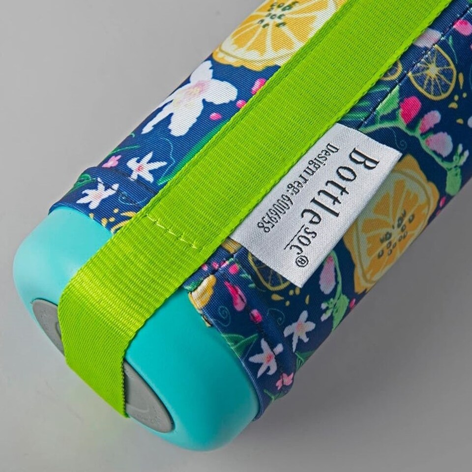 image 1 of Bottlesoc Bottle Carrier with Shoulder Strap Tropical Flower Green | ONE SIZE