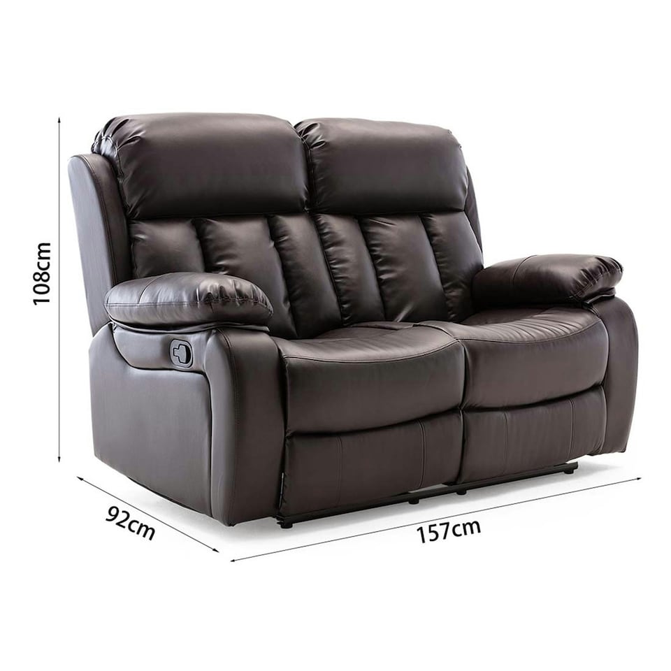 image 1 of Chester 2 Seater Manual High Back Bonded Leather Recliner Sofa (Brown)