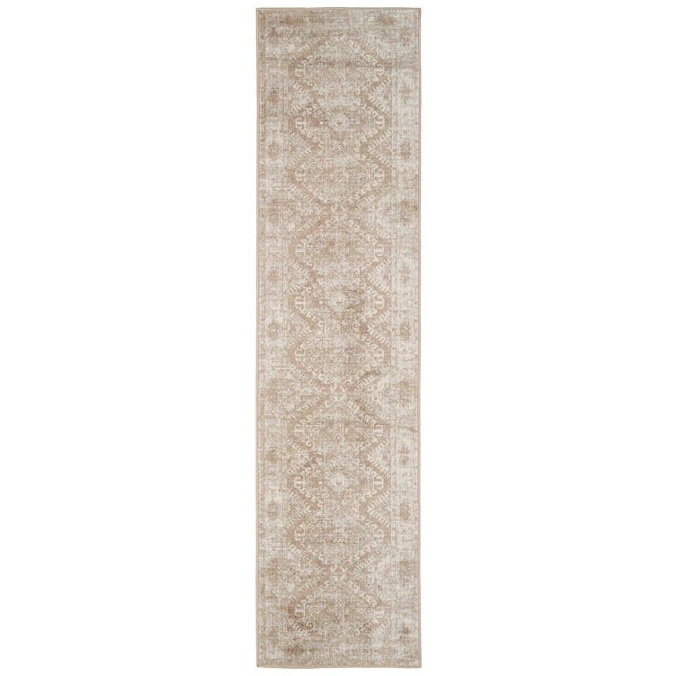 image 1 of KUKOON Neutral Beige Geometric Medallion Bordered Runner Rug 60cm x 240cm