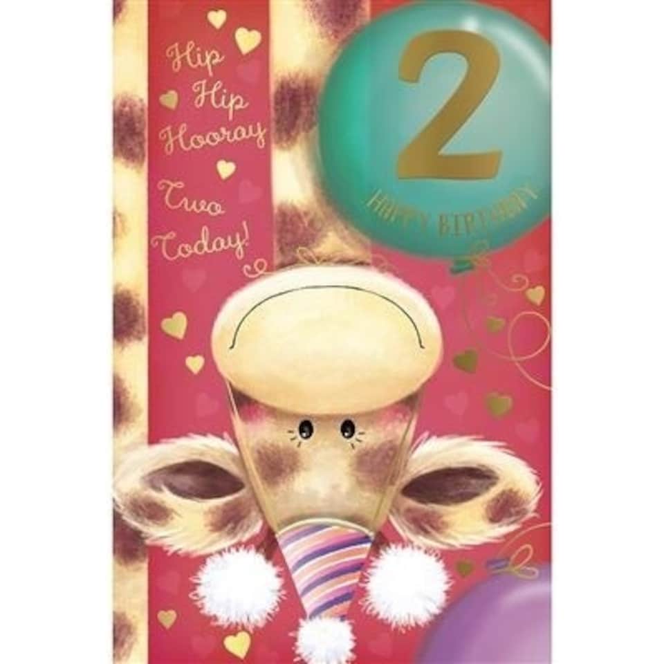 image 1 of Giraffe In Party Hat 2nd Birthday Girl Card