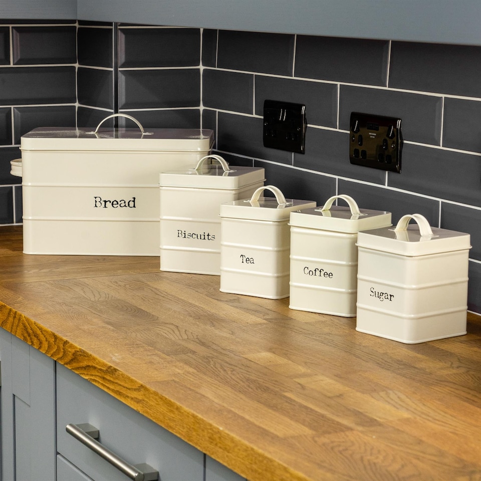 image 1 of Harbour Housewares Vintage Metal Kitchen Bread Bin - 40cm - Cream
