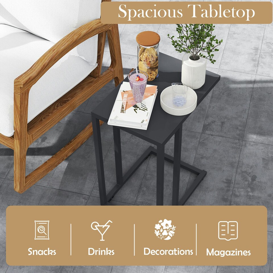 image 1 of COSTWAY C-Shaped Side Table Industrial Metal End Table Grey