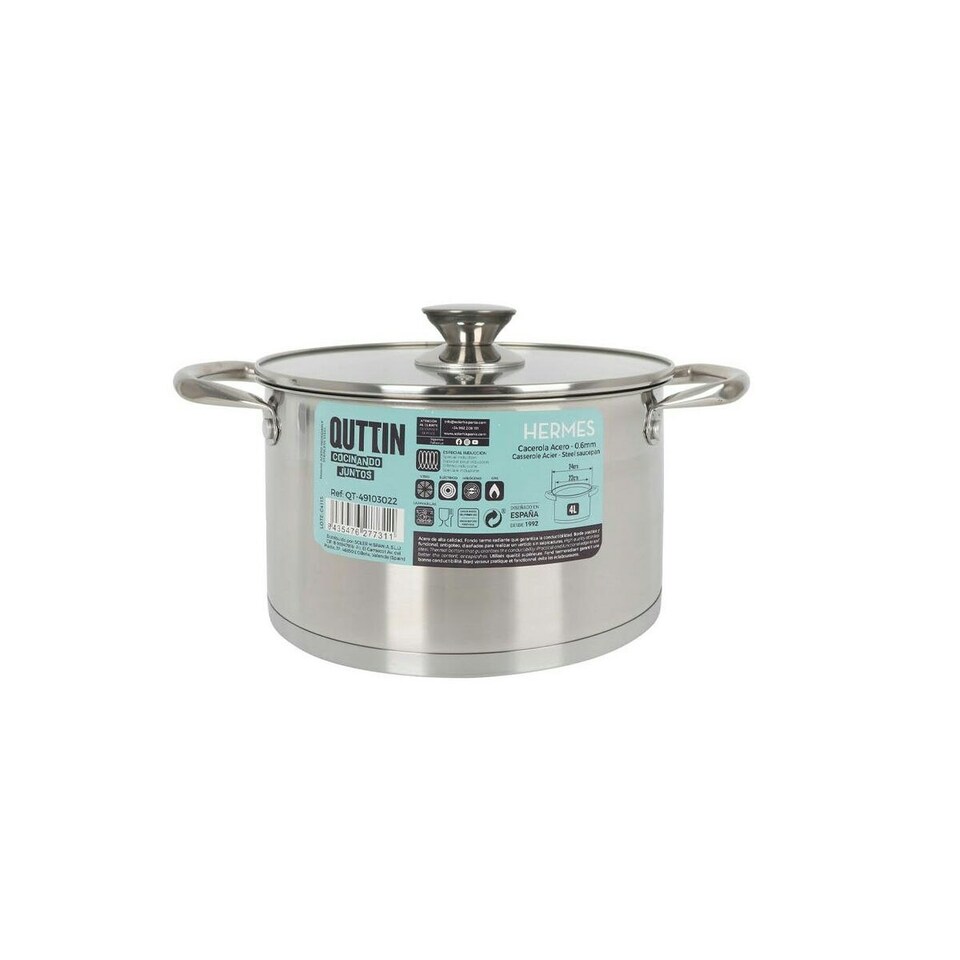 image 1 of Pot with Glass Lid Quttin Hermes Steel 4 L (4 Units) N/A