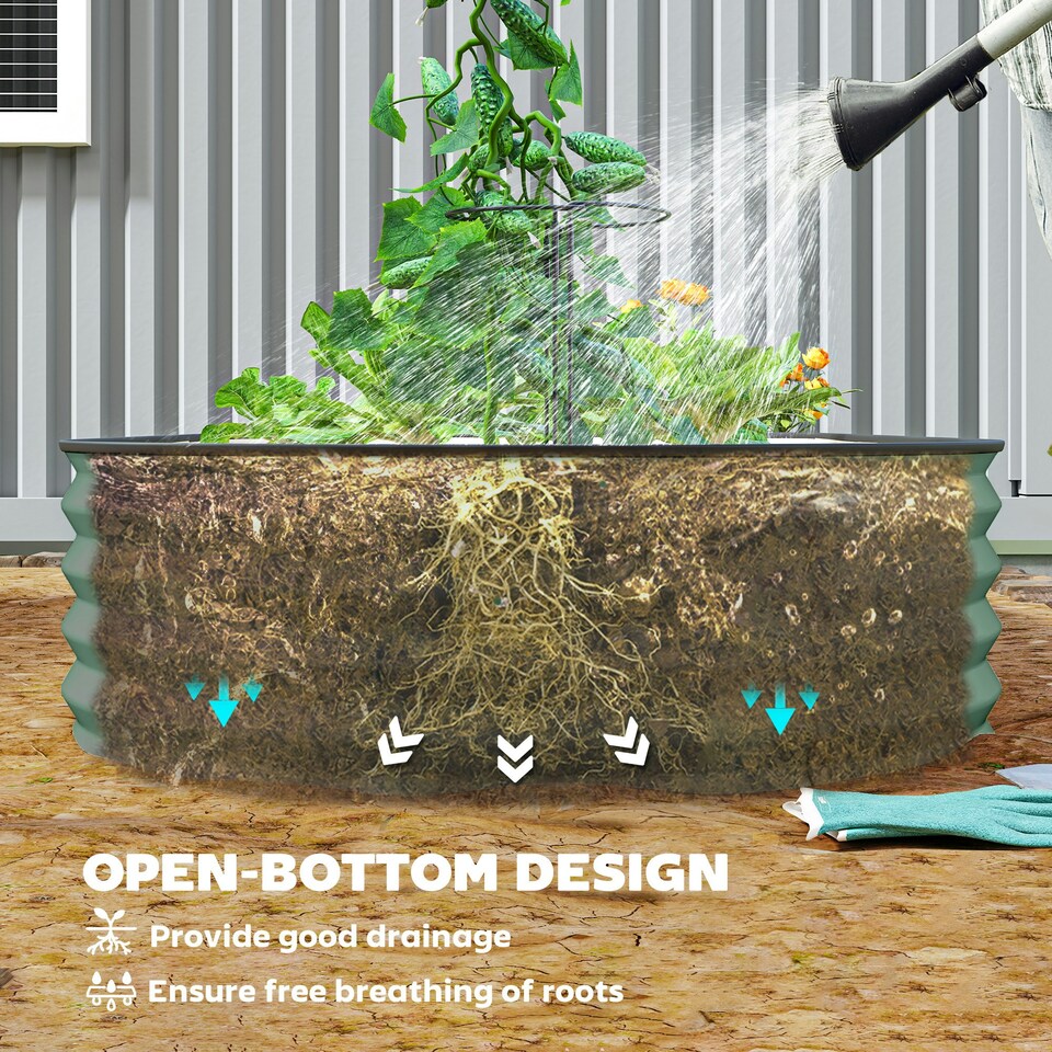 image 1 of Outsunny Set of 2 Raised Beds for Garden with Metal Plant Stakes, Dark Grey Green