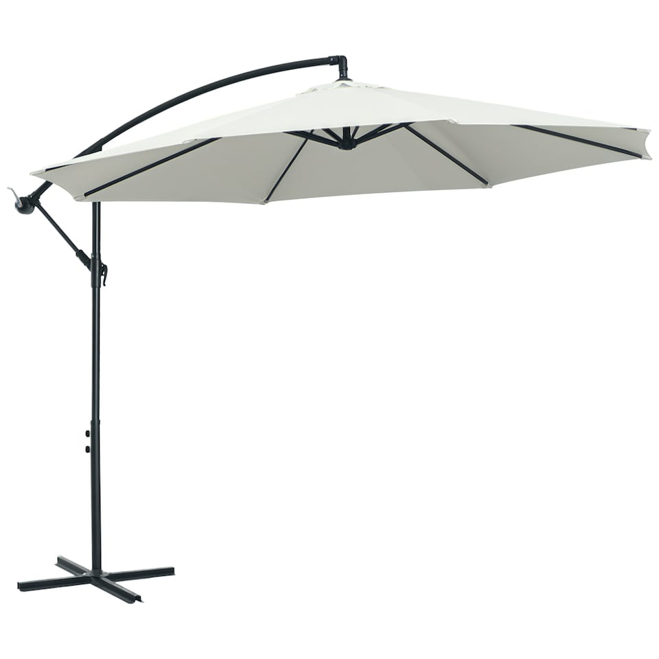 image 1 of Outsunny 3(m) Garden Banana Parasol Cantilever Umbrella, Cream White