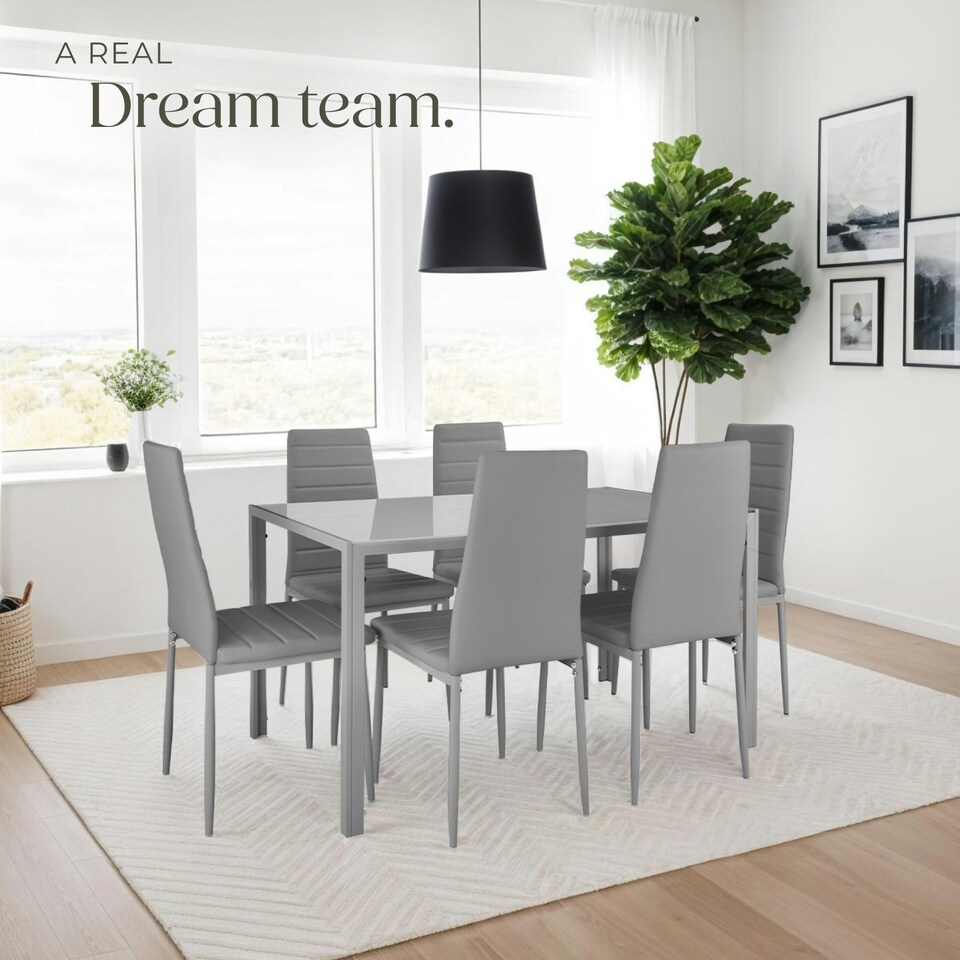 image 1 of Dining Chairs - high backrest, padded, synthetic leather - Set of 4 Grey