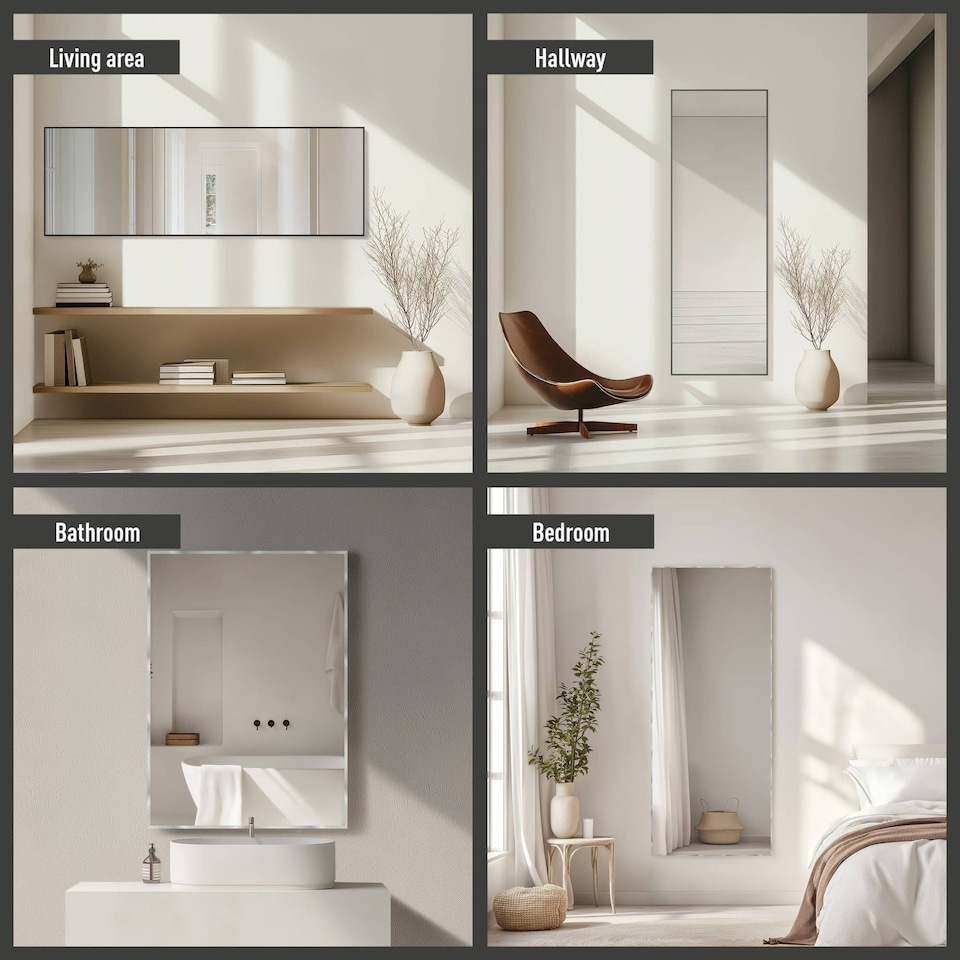 image 1 of Nielsen Alpha Aluminium Wall Mirror - Slim Minimalist Frame - Silver - 70cm x 170cm