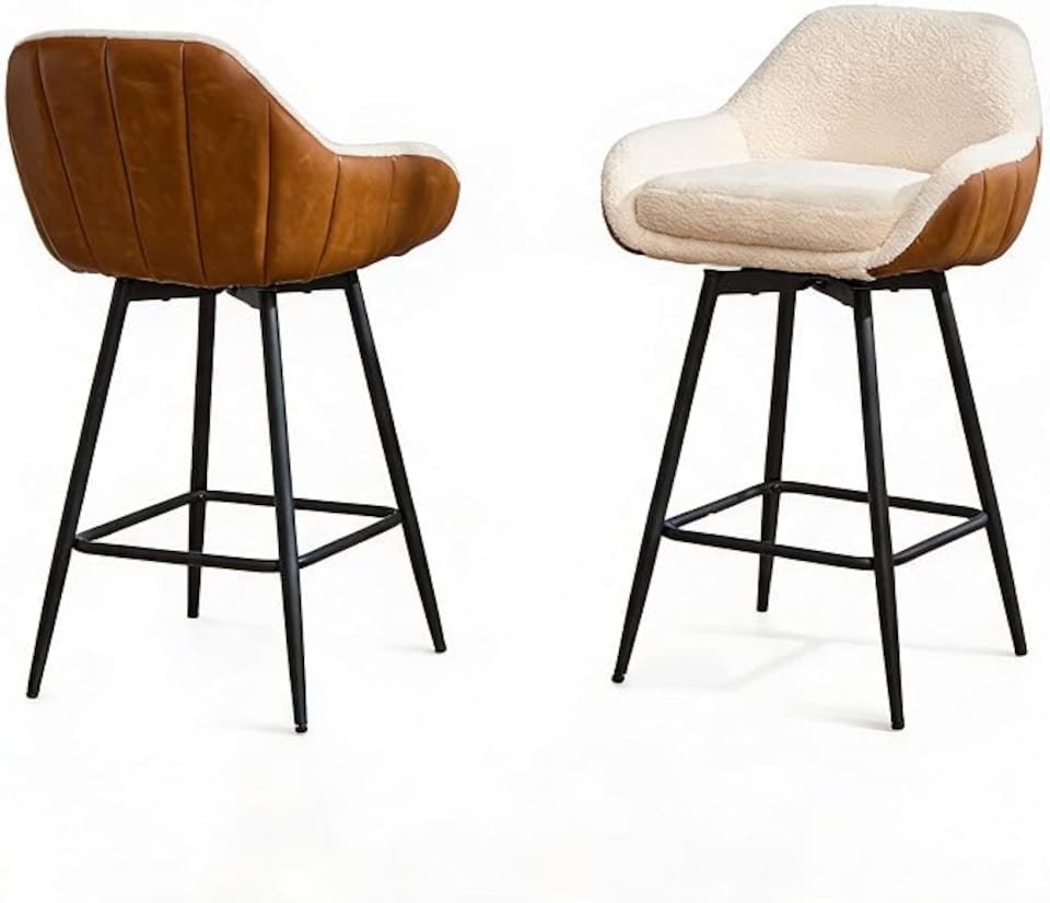 image 1 of London Boutique Set of 2 Swivel Counter Height Bar Stools, Plush Fabric Bar Chairs with Armrest and Footrest