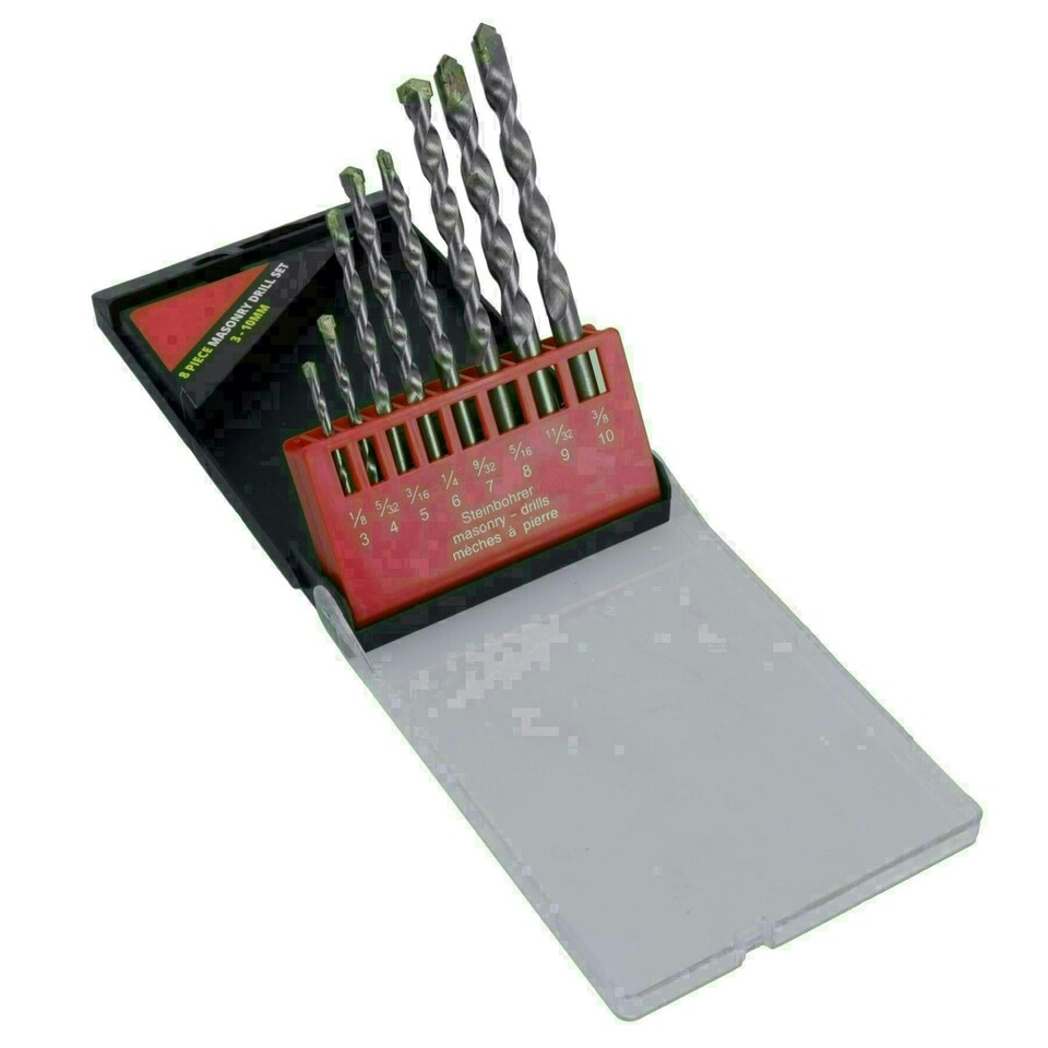 image 1 of Masonry Twist Drill Bit Set 8pc Metric & Imperial Size Metal Wood Brick 3mm - 10mm