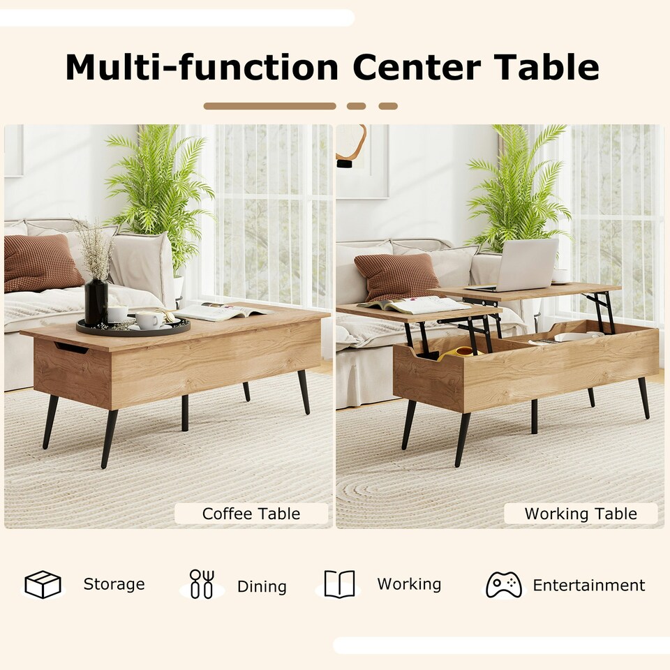 image 1 of COSTWAY Lift Top Coffee Table w/Storage Compartments Natural N/A